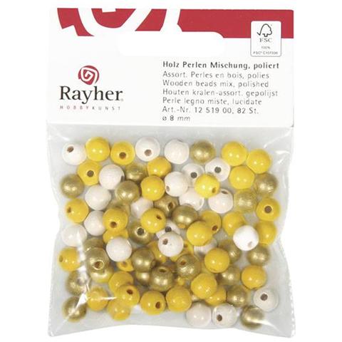 Rayher - 82 Pezzi - Perline In Legno Lucido Resistenti Ø8mm - Tonalita' Di Giallo - Foto 1