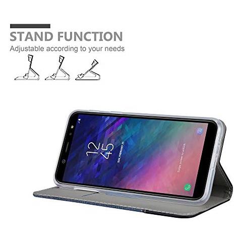 Custodia Compatibile Con Samsung Galaxy A6 Plus 2018 In Blu Scuro Nero - Coperchio Protettiva Con Chiusura Magnetica, Funzione Stand E Tasca Per Le Carte - Foto 2