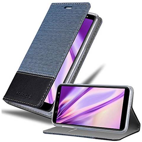Custodia Compatibile Con Samsung Galaxy A6 Plus 2018 In Blu Scuro Nero - Coperchio Protettiva Con Chiusura Magnetica, Funzione Stand E Tasca Per Le Carte - Foto 1