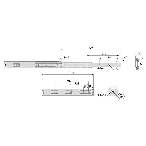 3043205 Coppia Di Guide / binari Con Cuscinetti A Sfere Ad Estrazione Totale 45mm X 300mm Per Cassetto, Set Di 5 - Foto 2