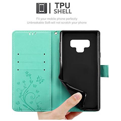 Custodia Compatibile Con Samsung Galaxy Note 9 In Turchese Fiore - Coperchio Protettivo In Design Floreale Con Chiusura Magnetica, Funzione Stand E Slot Per Carte - Foto 2