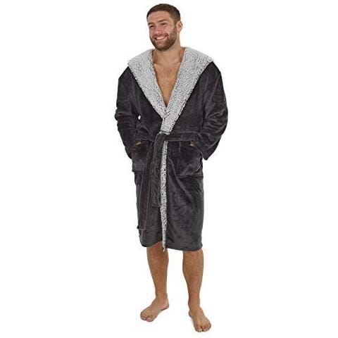 Vestaglie Men Molle Eccellente Con Cappuccio Accappatoio In Grigio O Blu Caldo Uomo Cozy Fleece Accappatoio Biancheria Da Notte Robes Per Uomo Regali Per Gli Uomini (m Nero Carbone) - Foto 2