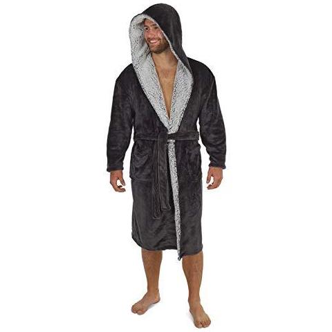 Vestaglie Men Molle Eccellente Con Cappuccio Accappatoio In Grigio O Blu Caldo Uomo Cozy Fleece Accappatoio Biancheria Da Notte Robes Per Uomo Regali Per Gli Uomini (m Nero Carbone) - Foto 4
