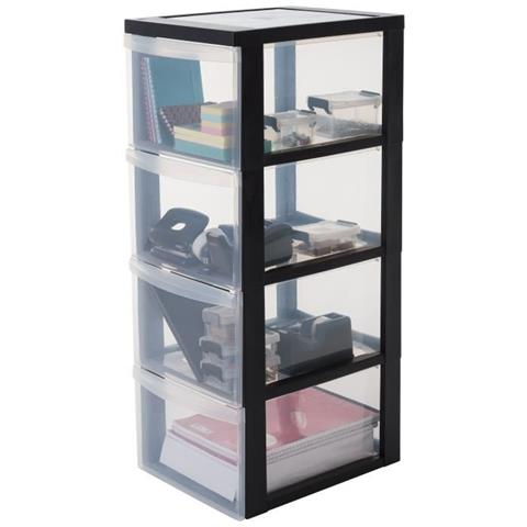 Mobile Contenitore - 4 Cassetti Da 15 L - Con Ruote - Maniglie Ergonomiche - L29 X P37,5 X H81 Cm - Nero - Foto 1