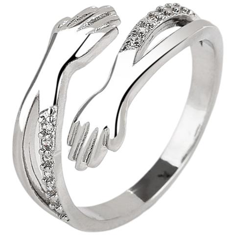 Anello Hugging Con Mani Che Abbracciano E Pietre Zirconi Silver - Foto 1