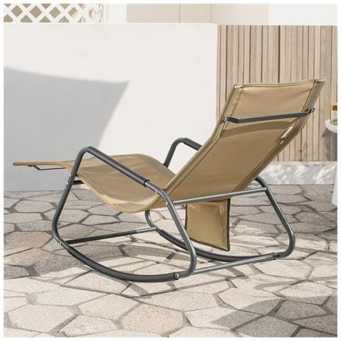 Poltrona A Dondolo Da Giardino Sedia A Dondolo Esterno Con Tasca Laterale Portata Fino A 150 Kg Marrone Ogs47-ka - Foto 5