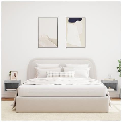 Comodini Con Luci Led A Parete 2pz Grigio Cemento - Foto 3