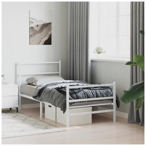 Giroletto Con Testiera E Pediera Metallo Bianco 90x190 Cm - Foto 3