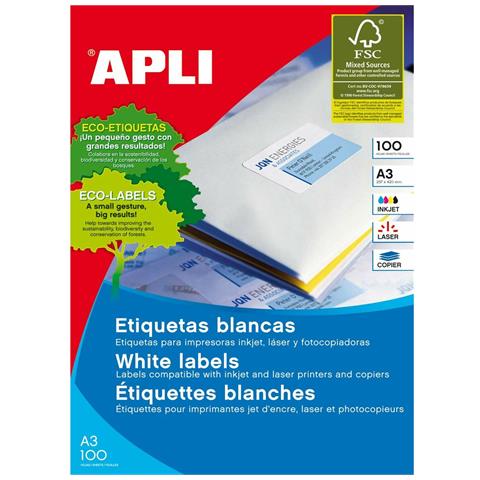 Etichette Per Stampante Apli 100 Fogli 297 X 420 Mm A3 - Foto 1