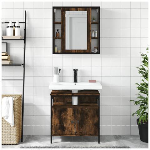 Set Mobili Da Bagno 2 Pz Rovere Fumo In Legno Multistrato - Foto 3