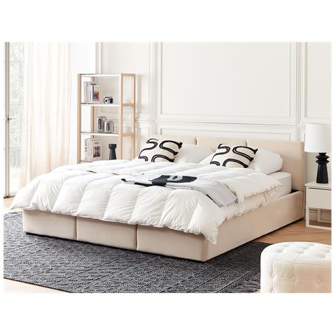 Letto Contenitore Velluto Bousse 180 X 200 Cm Beige Chiaro - Foto 1