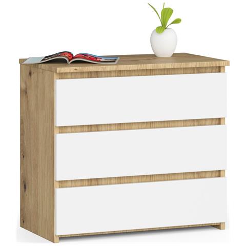 Comodino CL3, 3 cassetti, 60x35x57 cm, Colore Quercia Artisan e Bianco - Foto 1