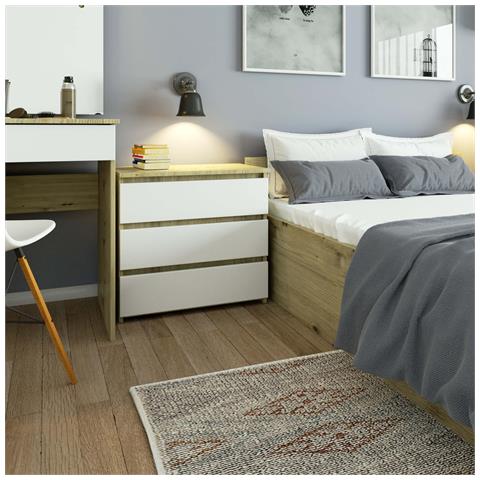 Comodino CL3, 3 cassetti, 60x35x57 cm, Colore Quercia Artisan e Bianco - Foto 4