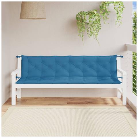 Cuscini Panca Giardino 2pz Blu Mélange 200x50x7 Cm Tessuto - Foto 3