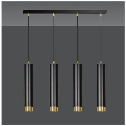 Lampada A Sospensione Kibo - Nero, Oro - Acciaio Verniciato A Polvere - 60x100x6 Cm - Foto 2