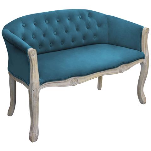 Divano Vintage In Velluto Blu Con Struttura In Legno Decorata Parigino - Foto 1