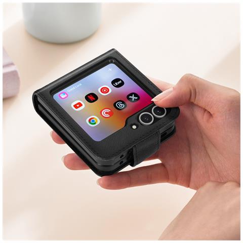 Cover Per Samsung Z Flip6 Pelle Vegan Pieghevole Linguetta Magnetica - Foto 5