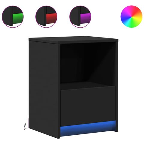 Comodini Con Luci Led 2pz Neri In Legno Multistrato - Foto 2