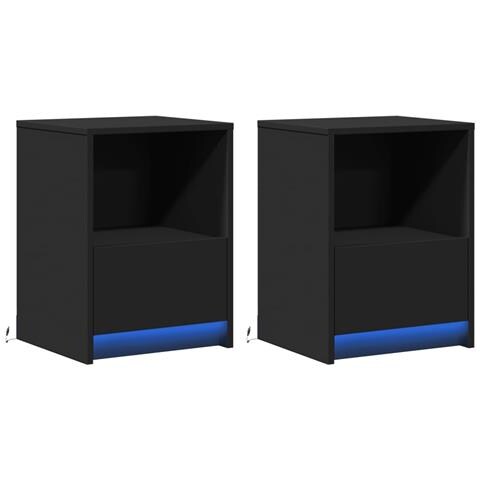 Comodini Con Luci Led 2pz Neri In Legno Multistrato - Foto 3