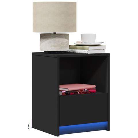 Comodini Con Luci Led 2pz Neri In Legno Multistrato - Foto 1