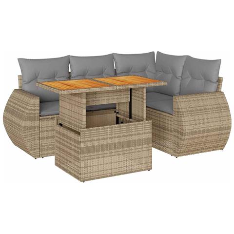 Set Divano Da Giardino 5 Pz Con Cuscini Beige In Polyrattan - Foto 1