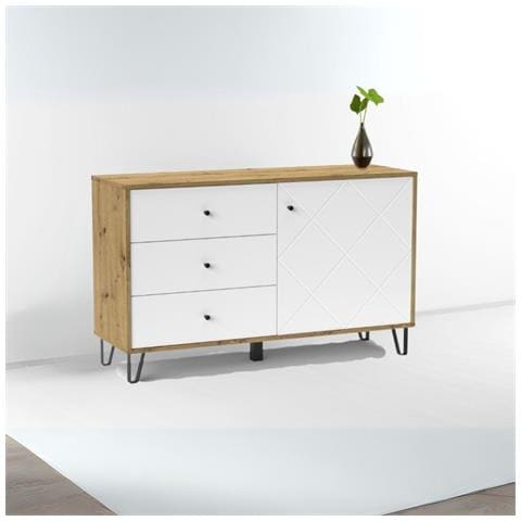 Credenza Bollo 5 Con Anta E 3 Cassetti Colore Rovere E Bianco - Foto 1