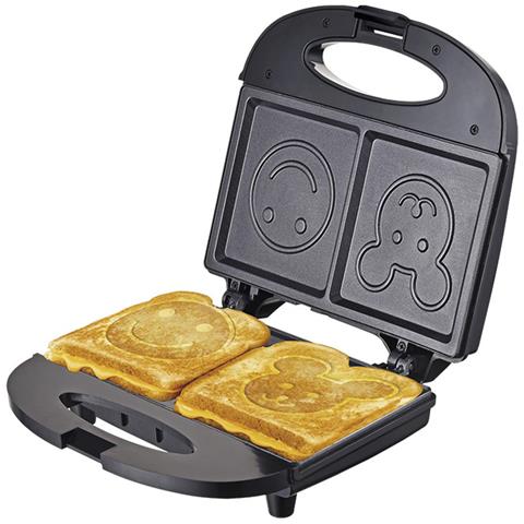 Gofrera, Sandwichiera Doppia Portatile Con Stampo Design Fumetti 750w, Fissaggio A Clip, Indicatore Di Accensione. - Foto 1