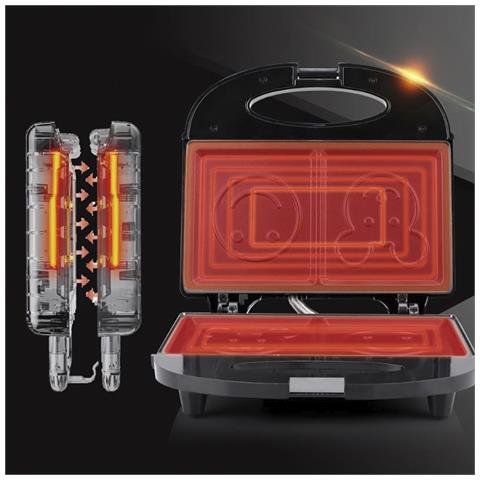 Gofrera, Sandwichiera Doppia Portatile Con Stampo Design Fumetti 750w, Fissaggio A Clip, Indicatore Di Accensione. - Foto 2