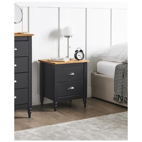 Comodino 2 Cassetti Shillington Legno Di Pino Marrone /nero - Foto 1