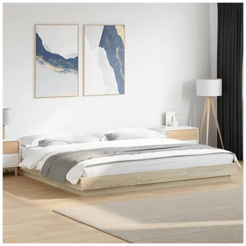 Giroletto Cassetti Luci Led Sonoma 200x200 Cm Legno Multistrato - Foto 8