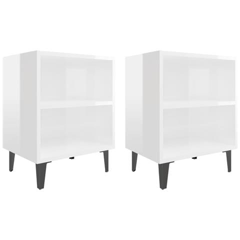 Comodini Con Gambe In Metallo 2pz Bianco Lucido 40x30x50 Cm - Foto 1