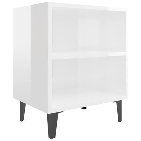 Comodini Con Gambe In Metallo 2pz Bianco Lucido 40x30x50 Cm - Foto 2