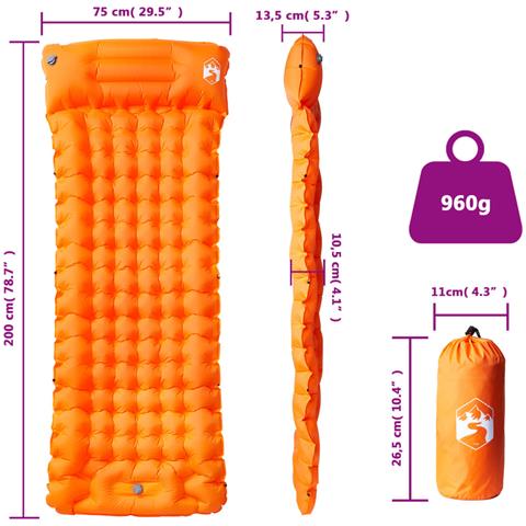 Materasso Campeggio Autogonfiabile Cuscini 1 Persona Arancio - Foto 6