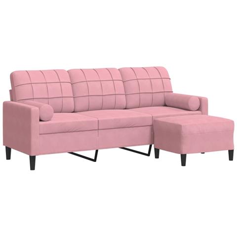 Divano a 3 Posti con Poggiapiedi rosa 180 cm in Velluto - Foto 1