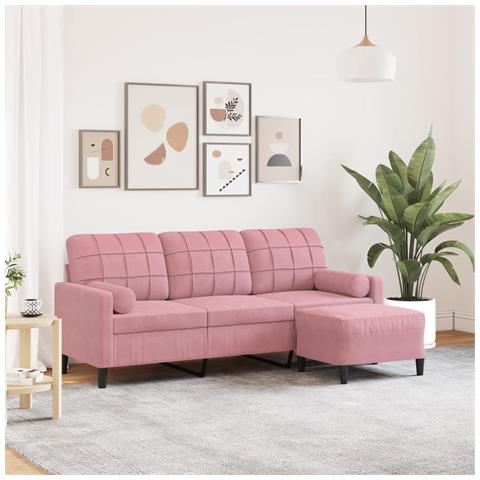 Divano a 3 Posti con Poggiapiedi rosa 180 cm in Velluto - Foto 2