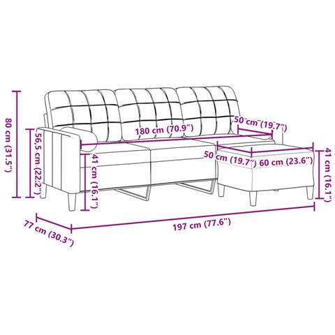 Divano a 3 Posti con Poggiapiedi rosa 180 cm in Velluto - Foto 7