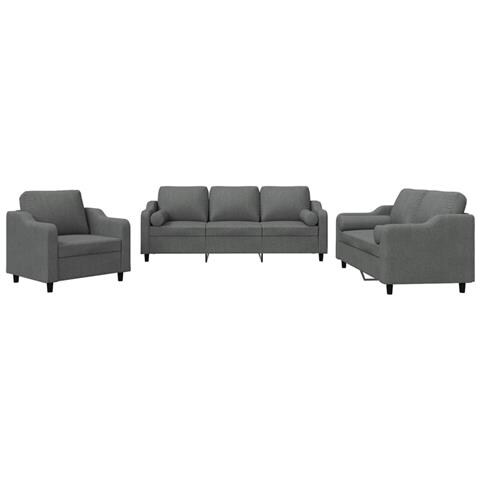 Set di Divani 3 pz con Cuscini Grigio Scuro in Tessuto - Foto 1