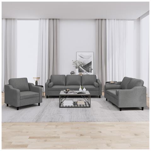 Set di Divani 3 pz con Cuscini Grigio Scuro in Tessuto - Foto 2