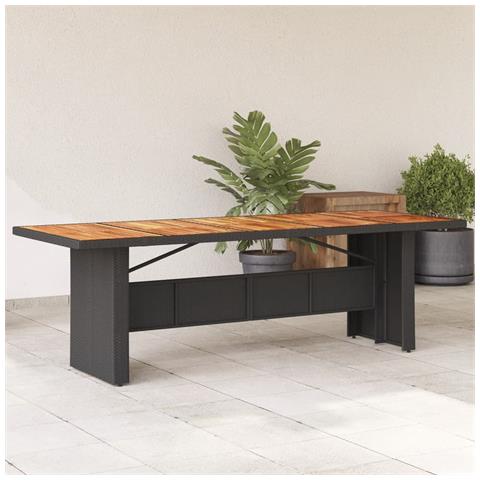 Tavolo Giardino Piano Legno Acacia Nero 240x90x75 cm Polyrattan - Foto 2