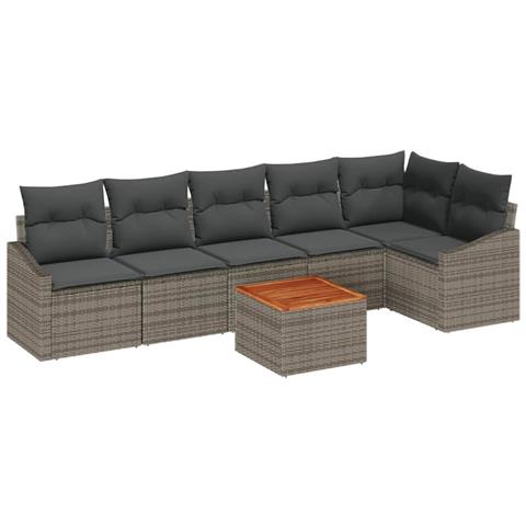 Set di Divano Giardino da 7 Pezzi con Cuscini Grigio Polyrattan Acacia - Foto 1
