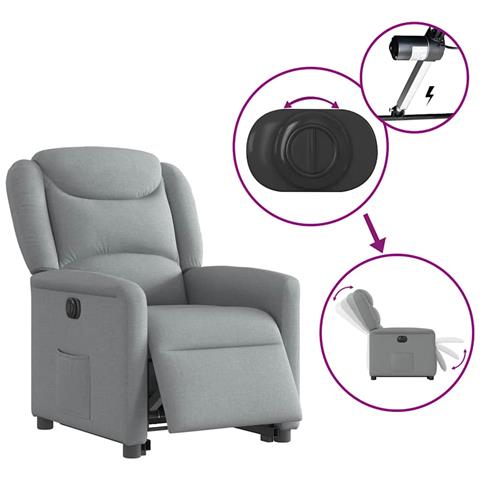 Poltrona Reclinante Alzapersona Elettrica Grigio Chiaro Tessuto - Foto 9