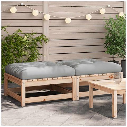 Poggiapiedi da Giardino con Cuscini 2 pz Legno Massello di Pino - Foto 2