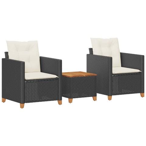 Set da Bistrò 3 pz con Cuscini Nero Polyrattan e Legno Acacia - Foto 1