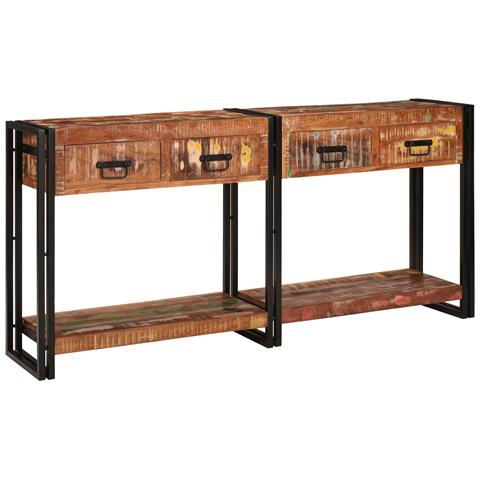 Set di 2 Tavoli Consolle con Cassetti, Legno Massello Recuperato Multicolore, Tavolo Consolle con Cassetti 160x33x75 cm Legno Massello Recuperato - Foto 1