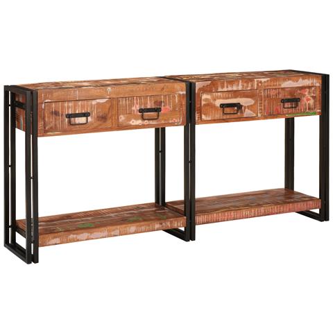 Set di 2 Tavoli Consolle con Cassetti, Legno Massello Recuperato Multicolore, Tavolo Consolle con Cassetti 160x33x75 cm Legno Massello Recuperato - Foto 2