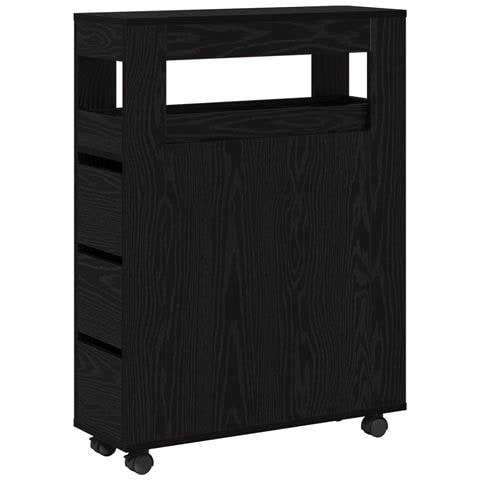 Armadio da bagno stretto con ruote Rovere nero Legno ingegnerizzato - Foto 1