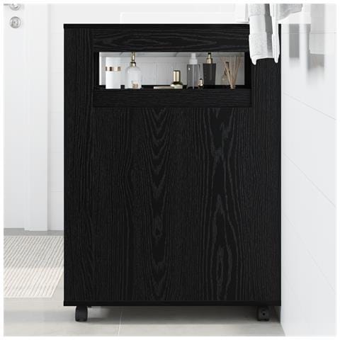 Armadio da bagno stretto con ruote Rovere nero Legno ingegnerizzato - Foto 2