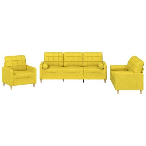 Set di Divani 3 pz con Cuscini Giallo Chiaro in Tessuto - Foto 1