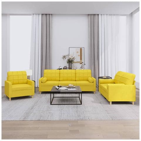 Set di Divani 3 pz con Cuscini Giallo Chiaro in Tessuto - Foto 2