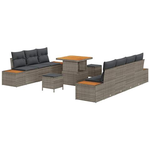 Set Divano da Giardino con cuscino 10 pcs Grigio Poly Rattan - Foto 1